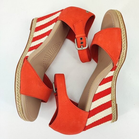 UGG Woman’s Wedge Red Leather Strappy Espadrille Comfort Sandals Size 9 - Picture 5 of 13